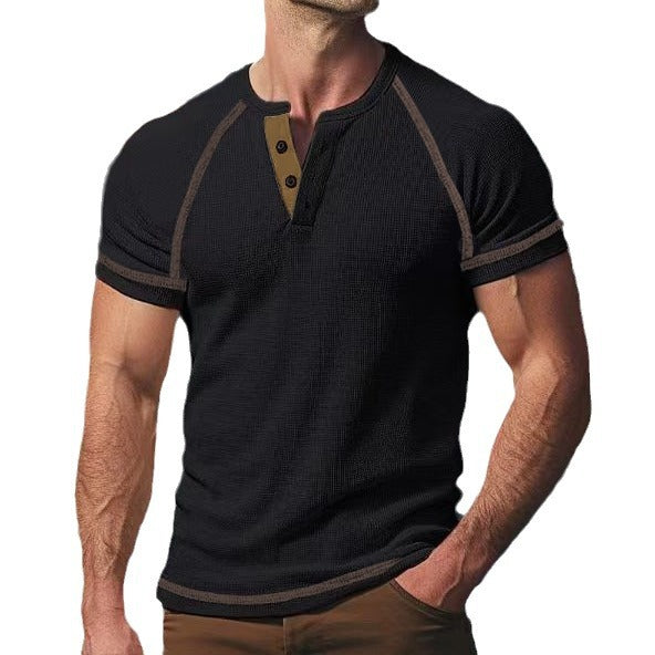 Herren kurzärmliges Henley-Shirt mit atmungsaktiver Struktur Drune