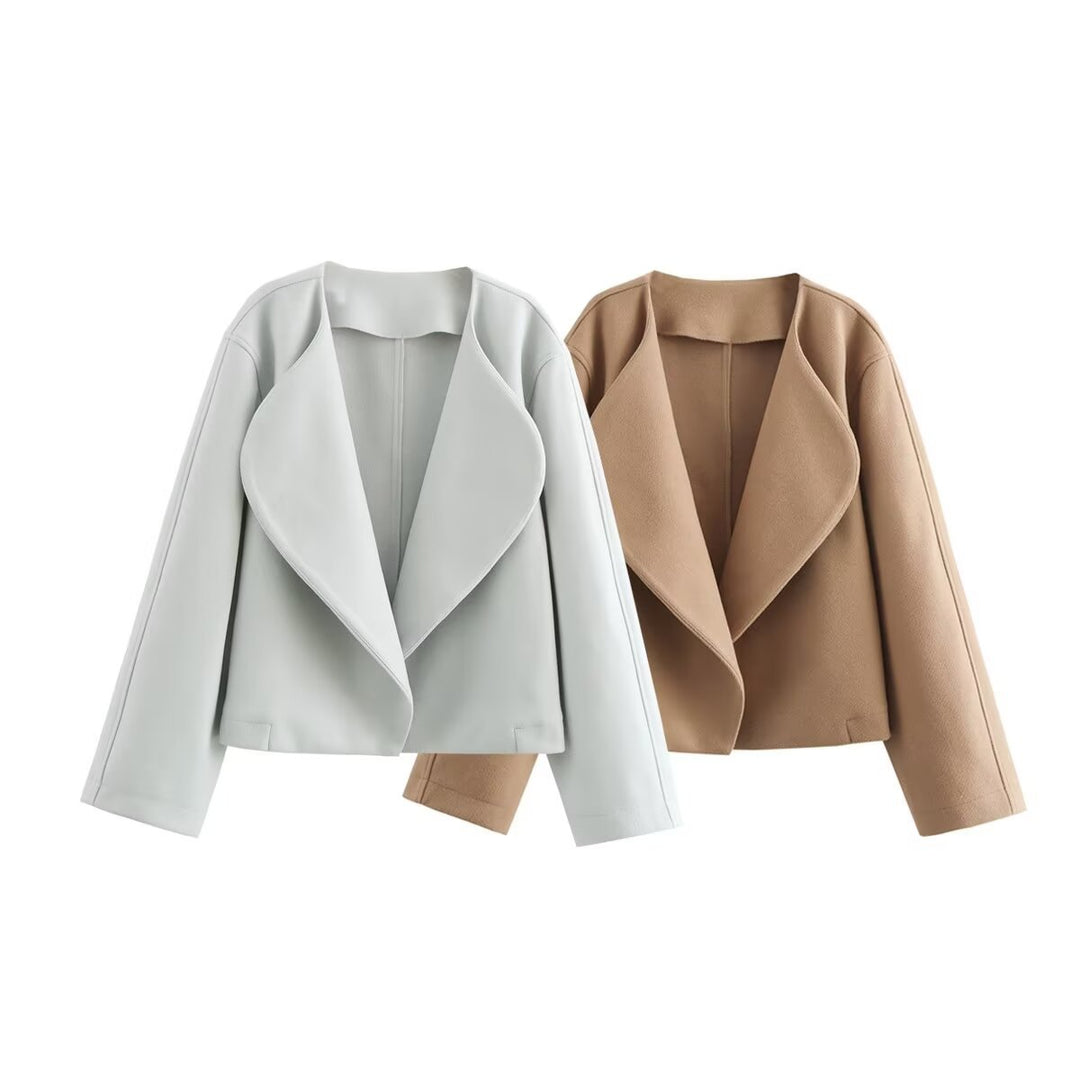 Damen nan kurzer Wasserfall-Blazer mit übergroßem Schalkragen und schmeichelnder Cropped-Silhouette Drune