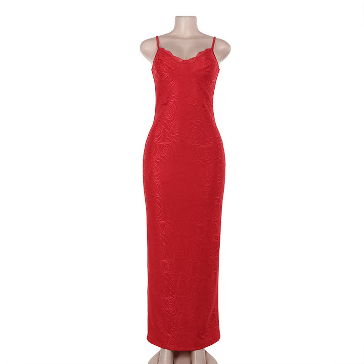 Damen elegantes Spitzenkleid mit figurbetonendem Oberteil und langen Ärmeln Drune