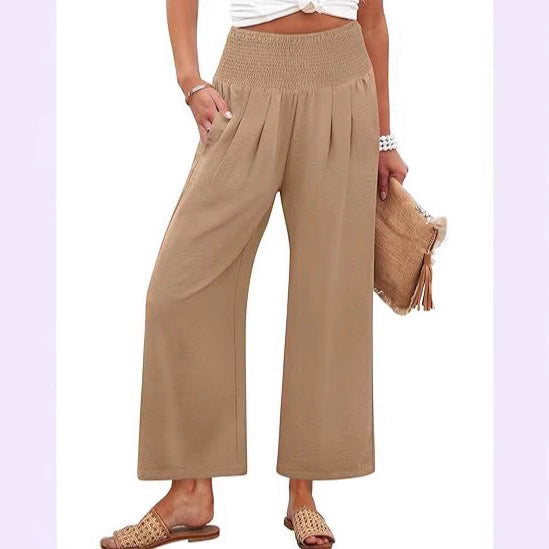 Damen Weite Culotte-Hose mit elastischem Bund und Falten Drune
