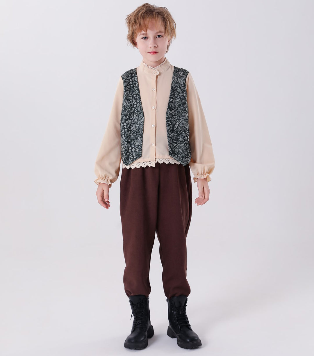 Unisex nan Kinderweste im Vintage Brokatstil mit floralem Jacquardmuster Drune