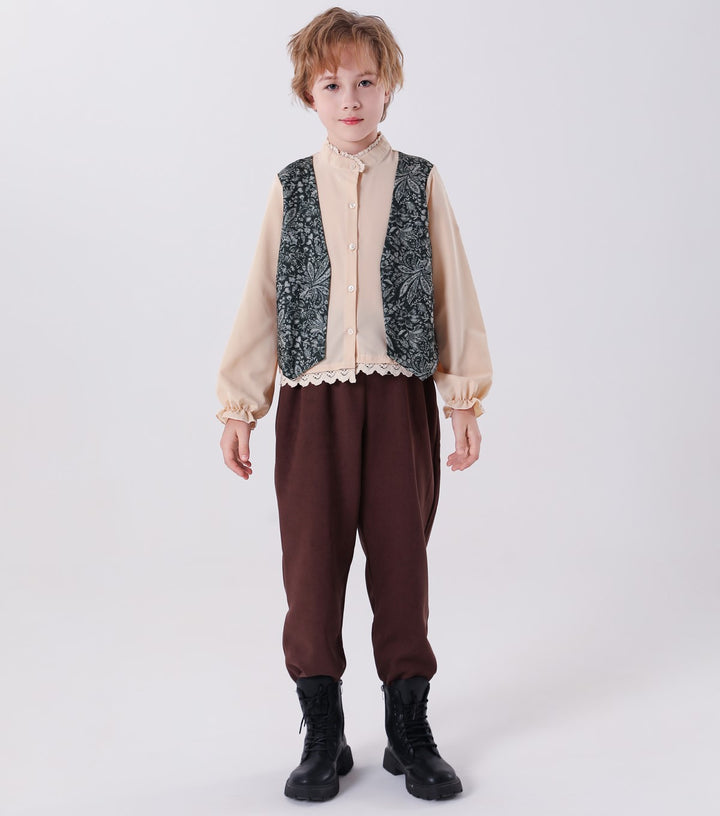 Unisex nan Kinderweste im Vintage Brokatstil mit floralem Jacquardmuster Drune