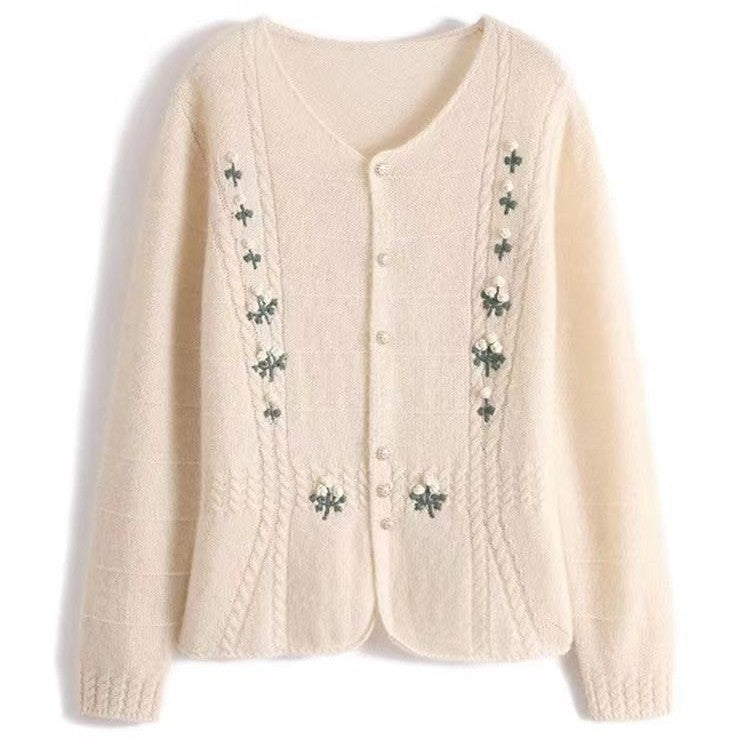 Damen Strickjacke mit floralen Stickereien Drune