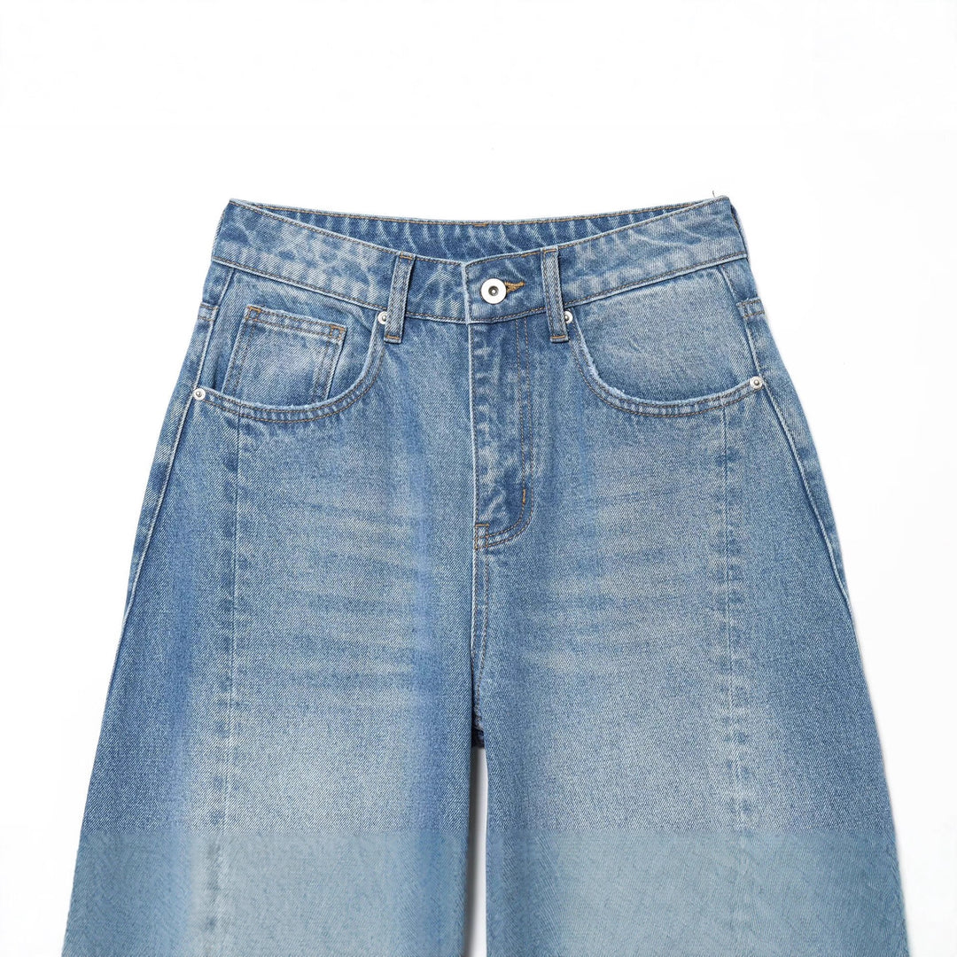 Damen Weite Cropped Denim‑Culotte mit hoher Taille und Mittelnaht Drune