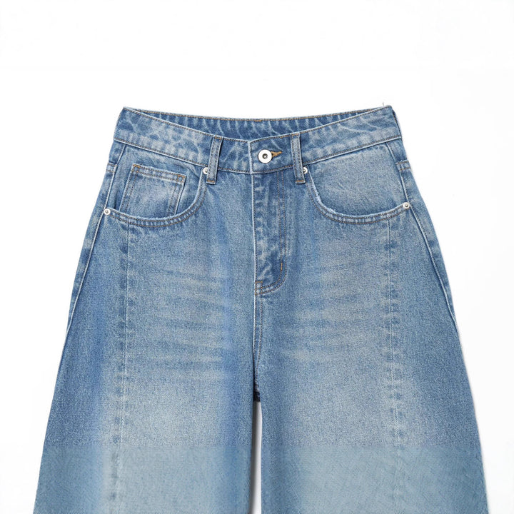 Damen Weite Cropped Denim‑Culotte mit hoher Taille und Mittelnaht Drune