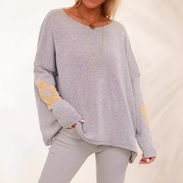Damen modischer Strickpullover mit floralen Applikationen Drune