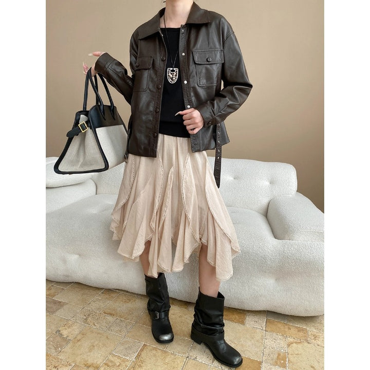 Damen Kunstlederjacke mit funktionalen Taschen und modischem Schnitt Drune