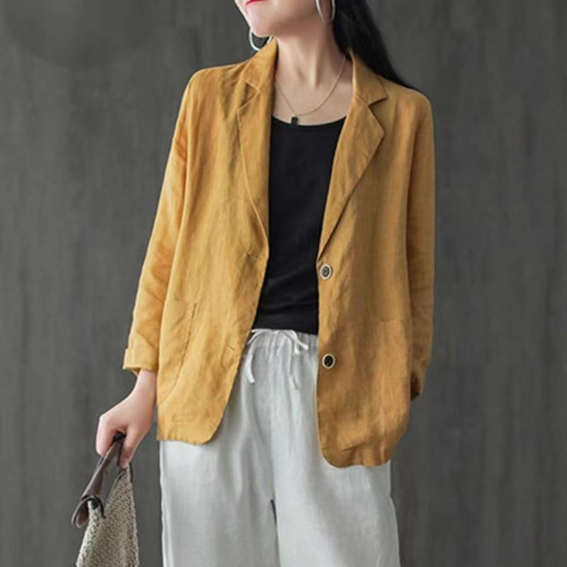 Damen Leinenblazer im lässigen Stil mit lockerer Passform und aufgesetzten Taschen Drune