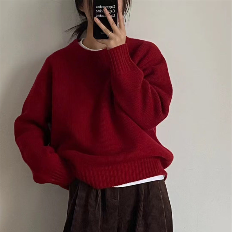 Damen kuscheliger Oversized Pullover mit Rundhalsausschnitt und vertrauter Strickstruktur Drune