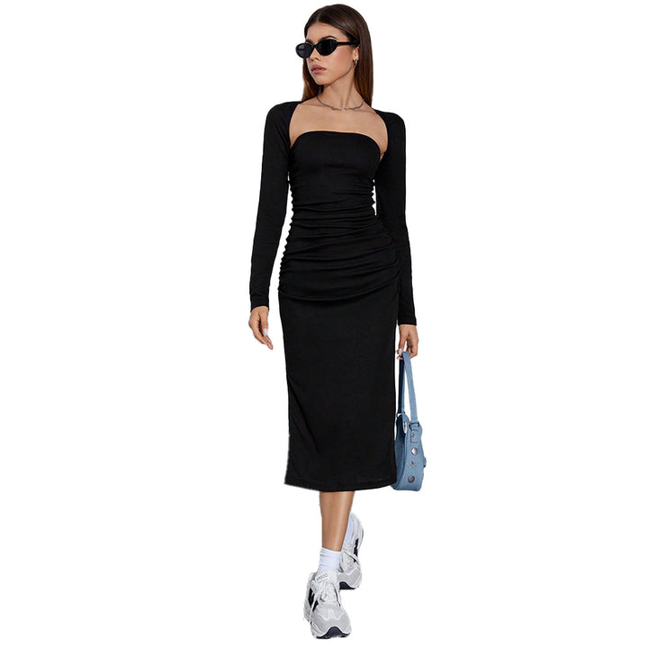 Damen elegantes Maxikleid mit Raffungen und seitlichem Schlitz Drune