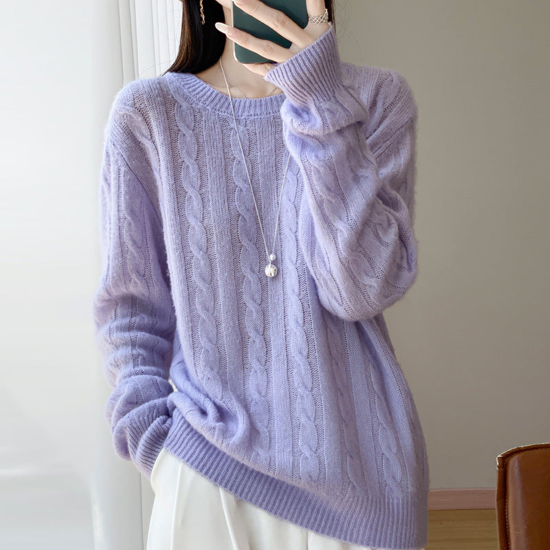 Damen Übergrößen Zopfmuster-Pullover im Mohair-Look mit geripptem Saum Drune