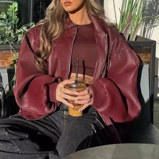 Damen Plissierte Jacke im Trendigen Oversized-Style Drune