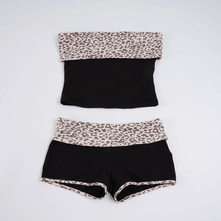 Damen Sportliches Crop-Top und Shorts-Set im modernen Leopardenmuster Drune