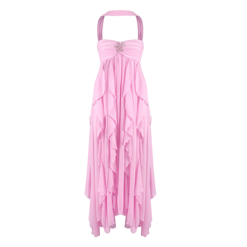 Damen Abendkleid mit fließendem Rock und verspielten Rüschen Drune