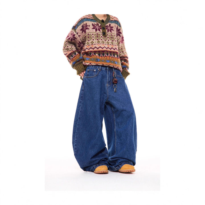 Damen Gemusterter Pullover mit Knopfleiste Drune