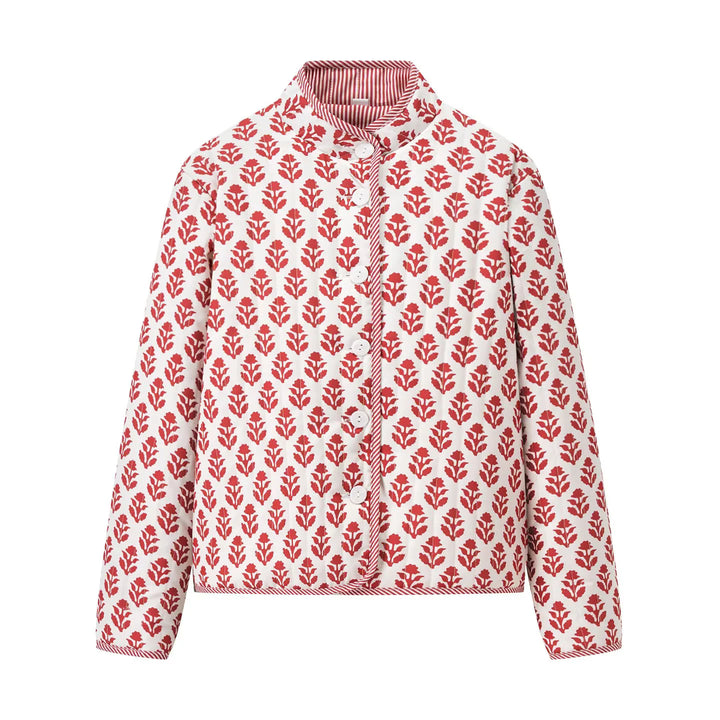 Damen nan leichte gesteppte Blusenjacke mit Stehkragen, Zierpaspel und floraler Allover‑Steppung Drune