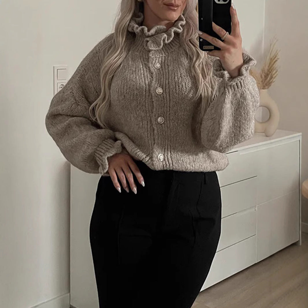 Damen Strickjacke mit modischem Kragen und Knopfdetails Drune