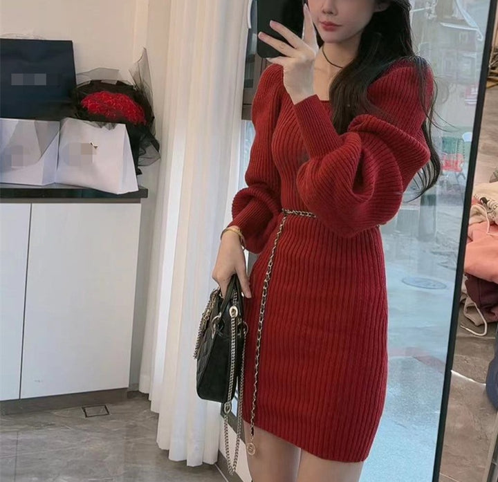 Damen Strickkleid mit strukturiertem Muster und voluminösen Ärmeln Drune