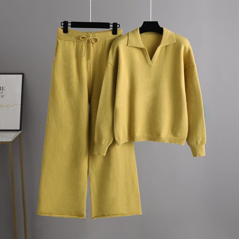 Damen bequeme Strickjacke mit weitem Schnitt und passenden Hosen Drune