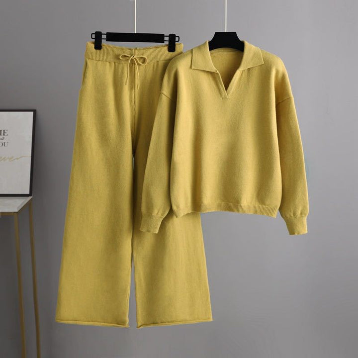 Damen bequeme Strickjacke mit weitem Schnitt und passenden Hosen Drune