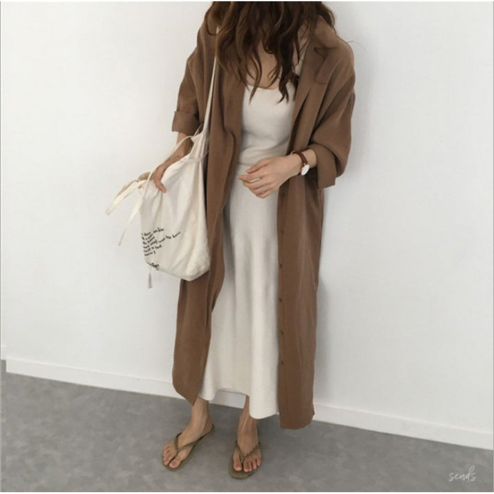 Damen Hemdblusenkleid mit Bindegürtel und lässigen Dreiviertelärmeln Drune