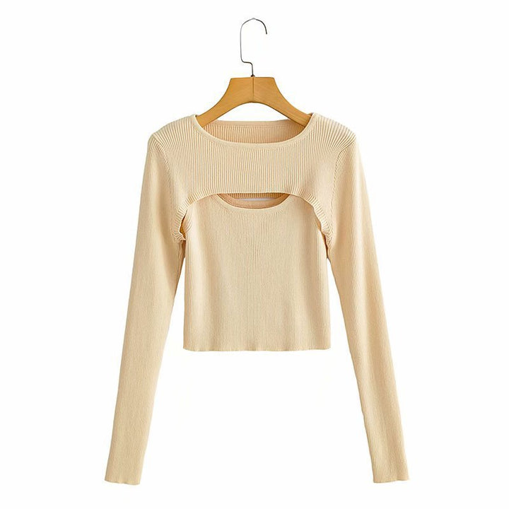 Damen Langarm Crop-Top mit raffiniertem Cut-Out-Design Drune