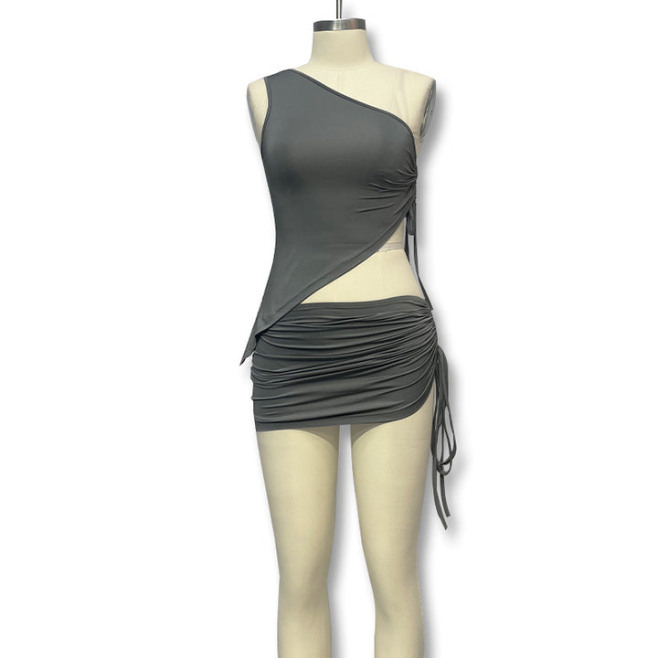 Damen asymmetrisches Wickelkleid mit Raffungen Drune