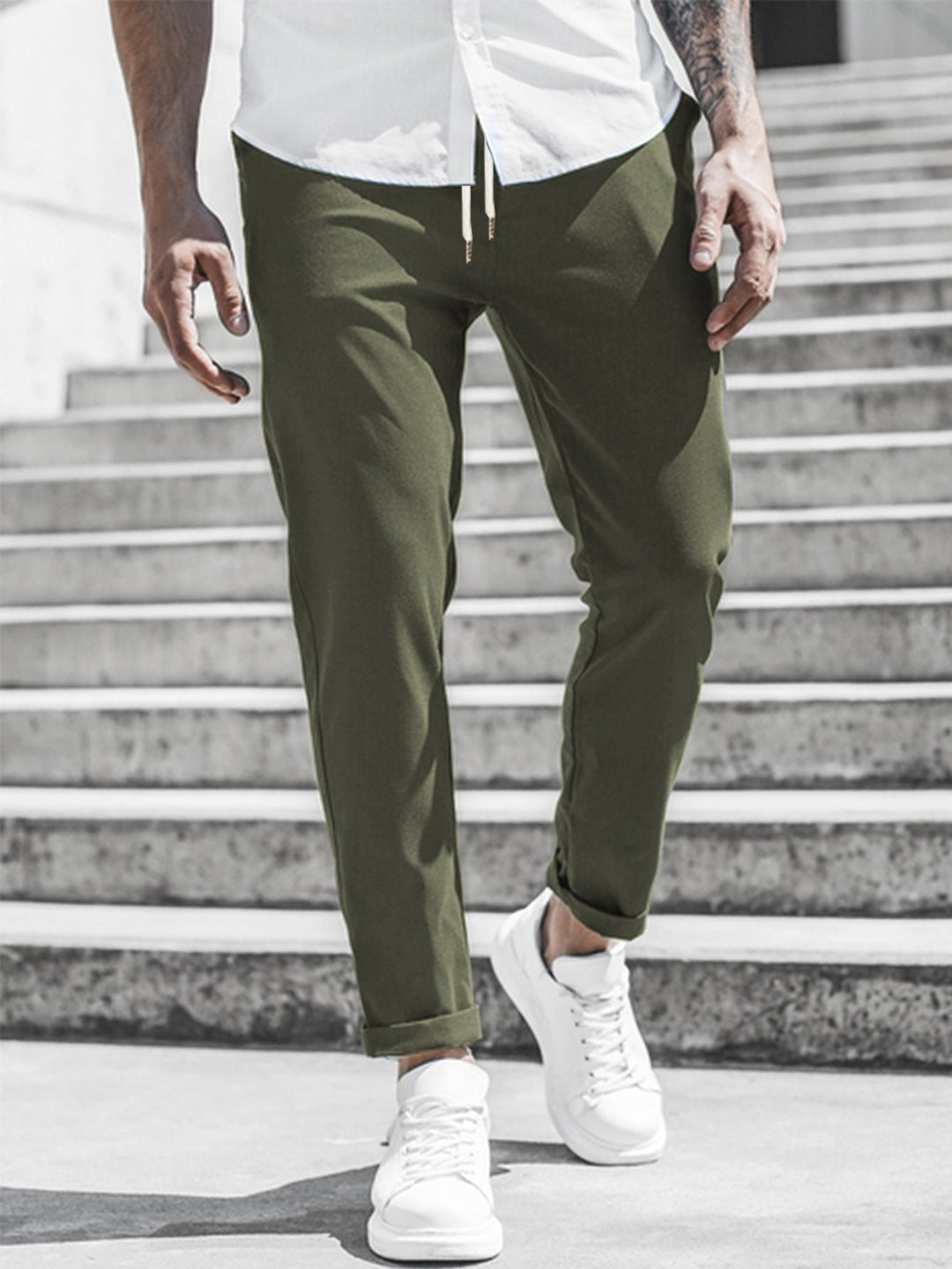 Drune Herren Freizeithose mit Kordelzug und Seitentaschen