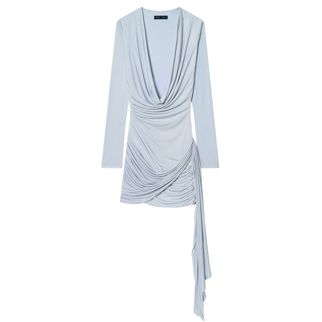 Damen Wickelkleid mit eleganter Drapierung und tiefem V-Ausschnitt Drune