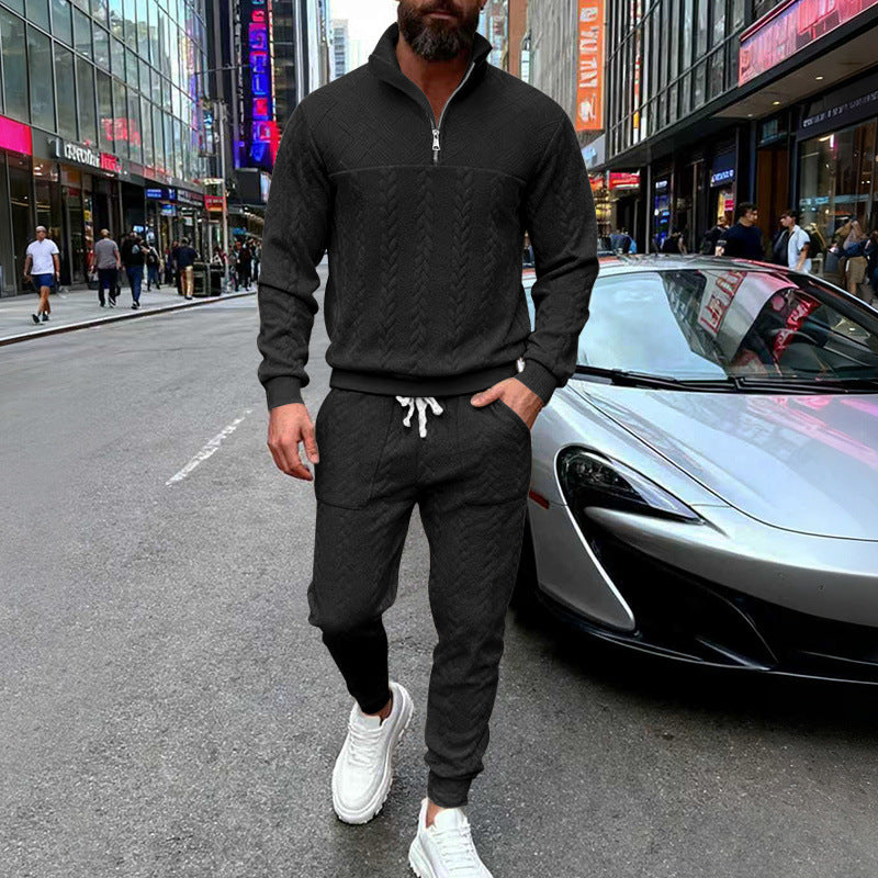 Herren Waffelstruktur-Halbzip-Loungewear-Set mit Cargo-Jogger Drune