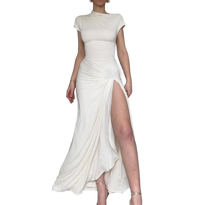Damen Elegantes Maxikleid mit asymmetrischem Schnitt und dekorativer Drapierung Drune