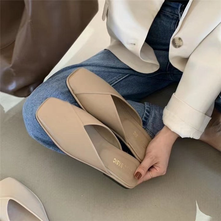 Damen Slip-On Pantoletten mit kunstlederner Oberfläche und bequemem Fußbett Drune