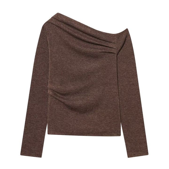 Damen Asymmetrisches Feinstrick-Top mit Wasserfallkragen und seitlicher Raffung Drune