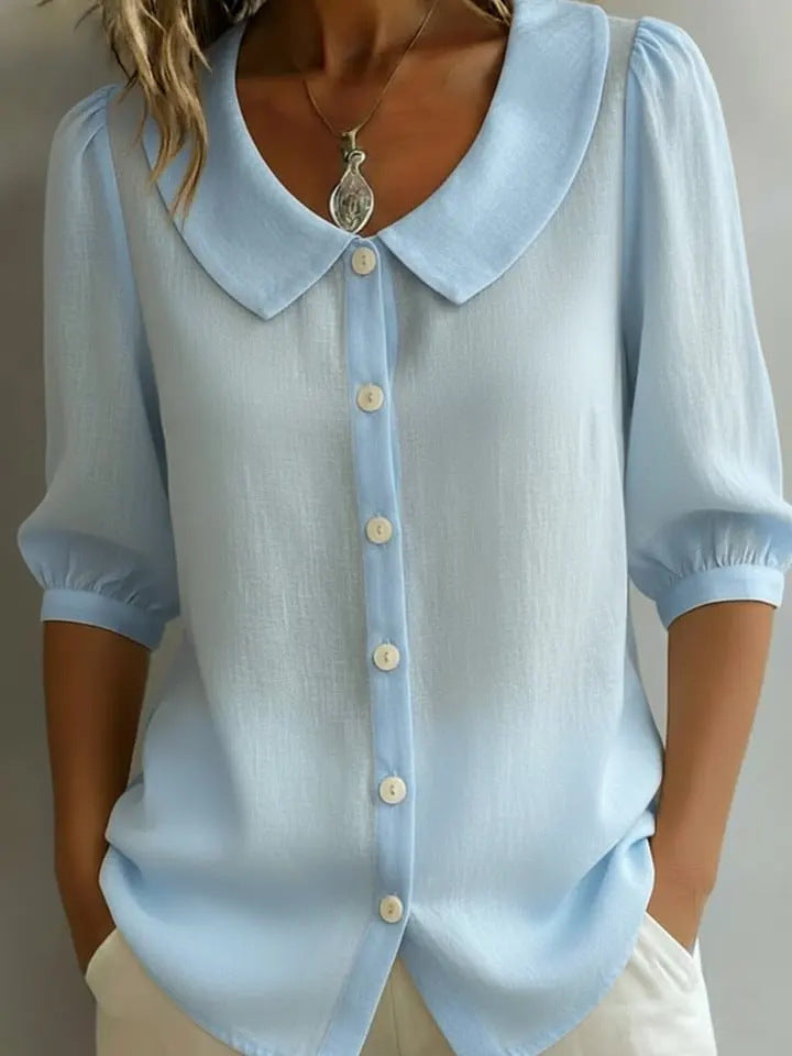 Damen Elegante Bluse mit großem Kragen und Knopfleiste Drune