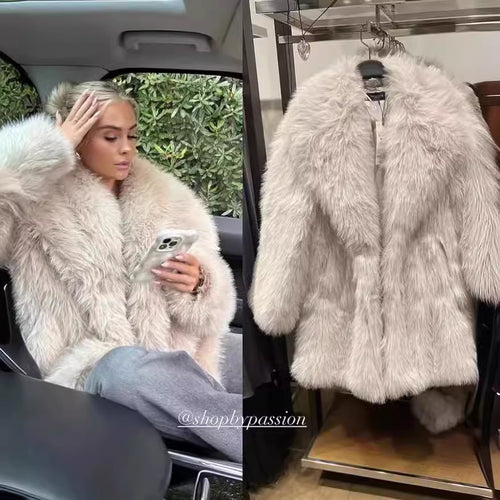 Damen Plüschjacke mit elegantem Revers und praktischen Taschen Drune