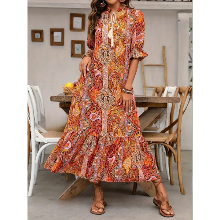 Damen Maxikleid im Boho-Stil mit Rüschendetails Drune