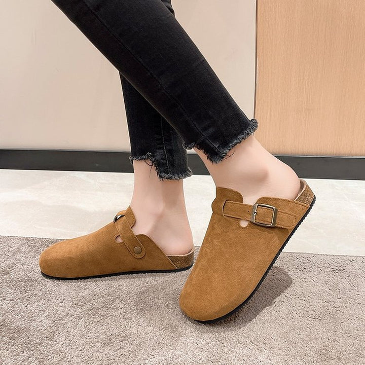 Damen Geschlossene Veloursleder-Mules mit verstellbarem Schnallenriemen und ergonomischer Komfortsohle Drune