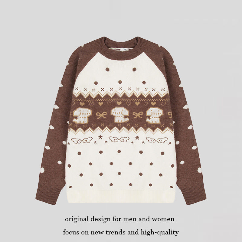 Damen Strickpullover mit Norwegermuster, Raglanärmeln und Rundhalsausschnitt Drune