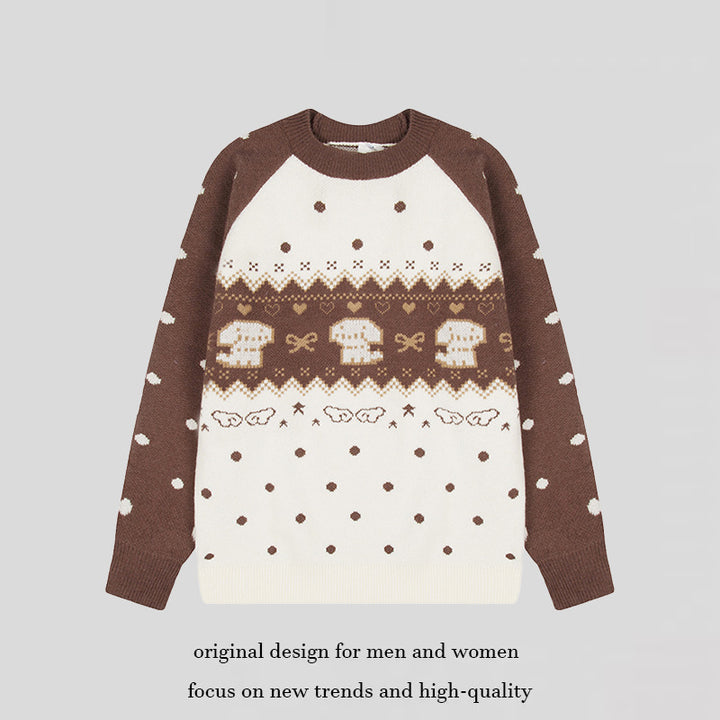 Damen Strickpullover mit Norwegermuster, Raglanärmeln und Rundhalsausschnitt Drune