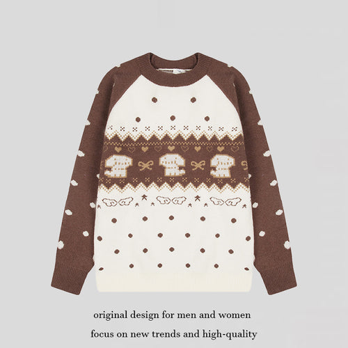 Damen Strickpullover mit Norwegermuster, Raglanärmeln und Rundhalsausschnitt Drune