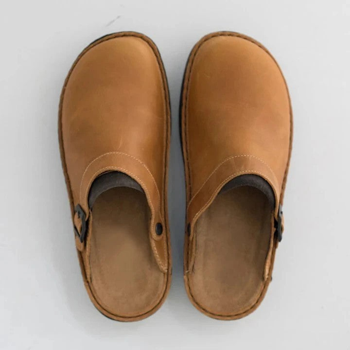 Herren Geschlossene Leder-Clogs mit verstellbarem Riemen und gepolstertem Fußbett Drune