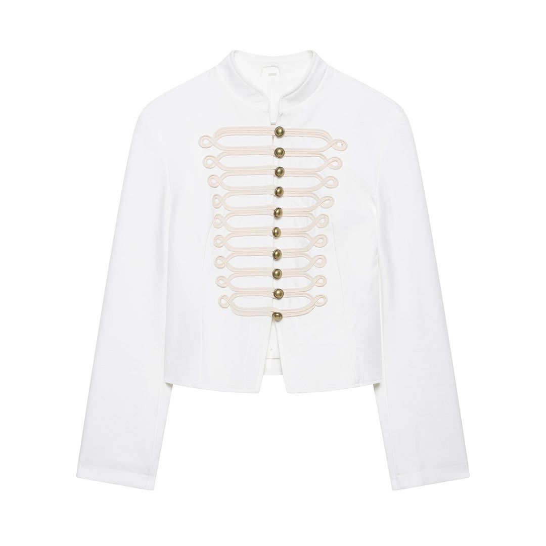 Damen Kurzjacke im Palais‑Hussarenstil mit Stehkragen und ornamentaler Zierbesatz Drune