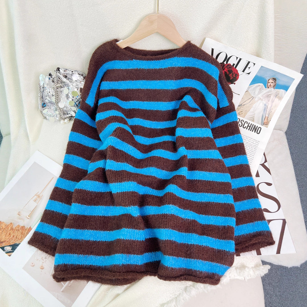 Damen Modischer Streifen Pullover Drune