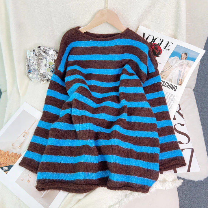 Damen Modischer Streifen Pullover Drune