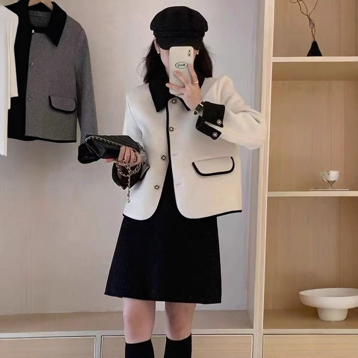 Damen elegante Kurzjacke mit kontrastierenden Details Drune