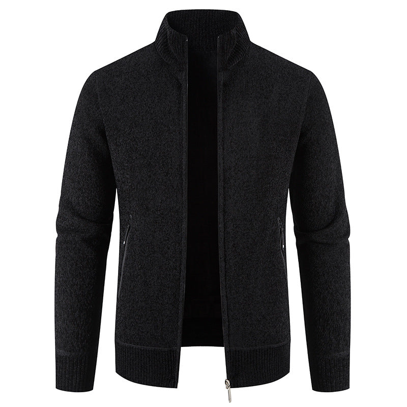 Herren elegante Strickjacke mit hohem Kragen und praktischen Reißverschlusstaschen Drune