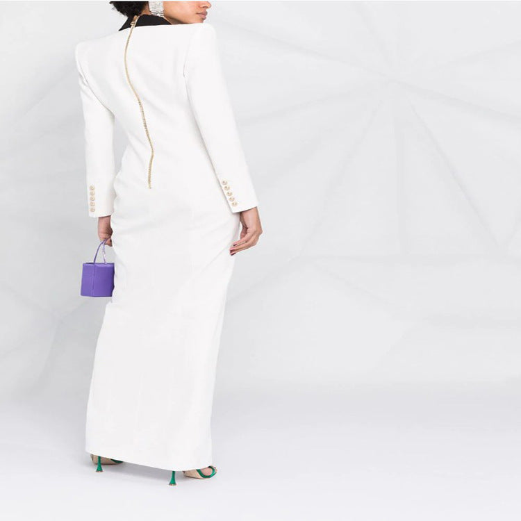 Damen Abendliches Blazerkleid‑Maxi mit Kontrastrevers und Beinschlitz Drune