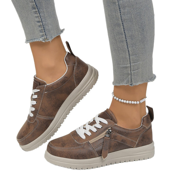 Damen modische Plateau-Sneaker mit seitlichem Reißverschluss, gepolstertem Memory-Fußbett und rutschfester Profilsohle Drune