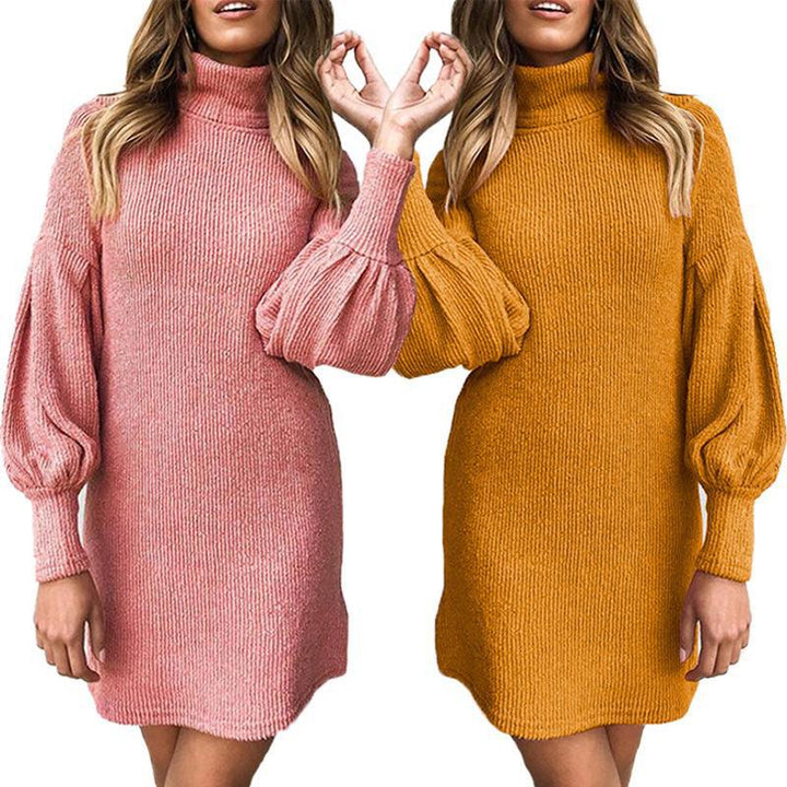 Damen Kleid mit hohem Kragen und voluminösen Ärmeln Drune