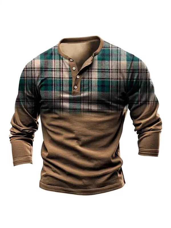 Herren Longsleeve mit modernem Karodesign und Knopfleiste Drune